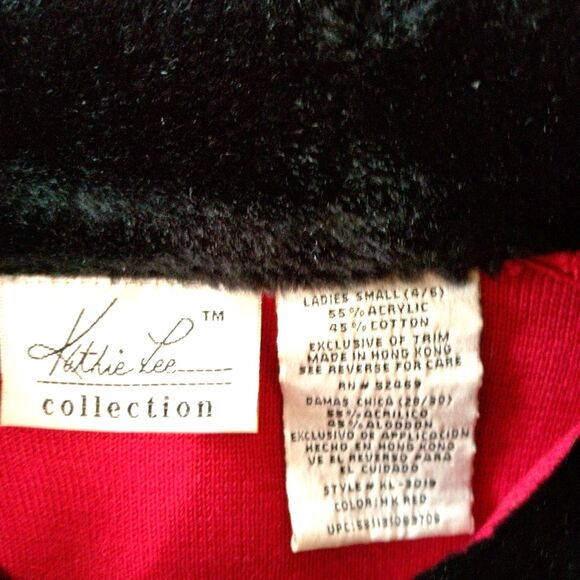 Kathie Lee Collection Vintage Cardigan Sweater S Red Black Faux Fur Button Front - Picture 4 of 6